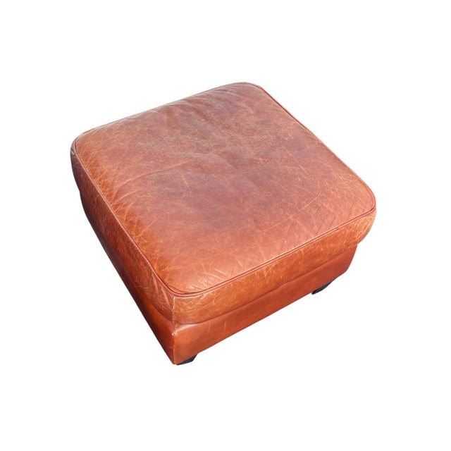 Contemporary 1980s Large Contemporary Art Deco Style Leather Club Chair & Ottoman Set For Sale - Image 3 of 7