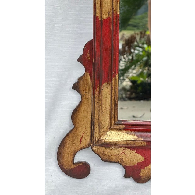 Chelsea House Inc Vintage Regency Style Red Parcel Gilt Chippendale Wall Mirror Inspired by Tony Duquette and LaBarge - Newly Painted For Sale - Image 4 of 11