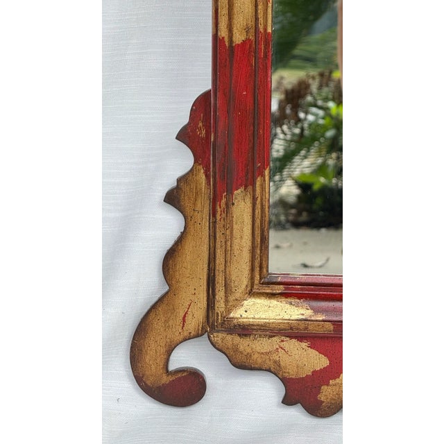 Chelsea House Inc Vintage Regency Style Red Parcel Gilt Chippendale Wall Mirror - Newly Painted For Sale - Image 4 of 11