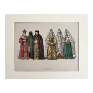 Antique 1925 Max Tilke 17th c. Russian Costume Print in 11x14 Mat Ready to Frame For Sale
