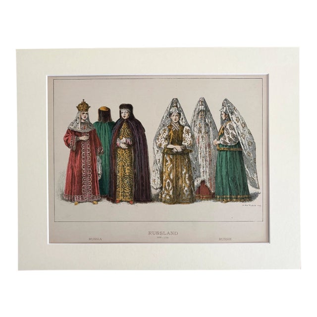 Antique 1925 Max Tilke 17th c. Russian Costume Print in 11x14 Mat Ready to Frame For Sale