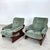 Dimensions: H 34” x W 33” x D 34” x SH 16” Pair of Italian Brutalist lounge chairs with dark wood frames and light...