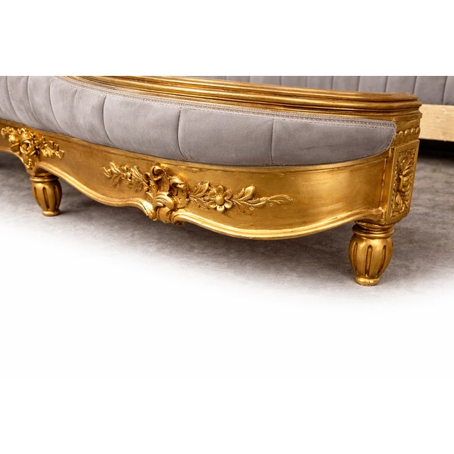1880 French LouisXVI Gold Beech Velvet Corbeille Bedframe 4pc Set For Sale - Image 11 of 13