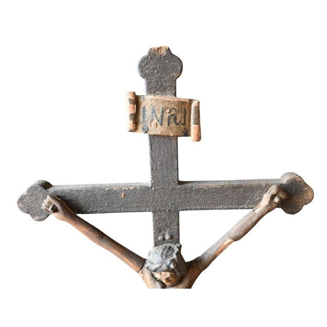 Wood Antique Polychrome Wooden Crucifix Statue For Sale - Image 7 of 10