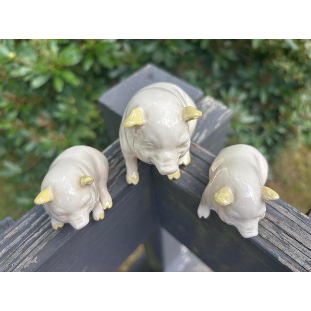 Figurative Adorable Trio of Vintage Belleek Porcelain Pigs Made in Ireland For Sale - Image 3 of 8