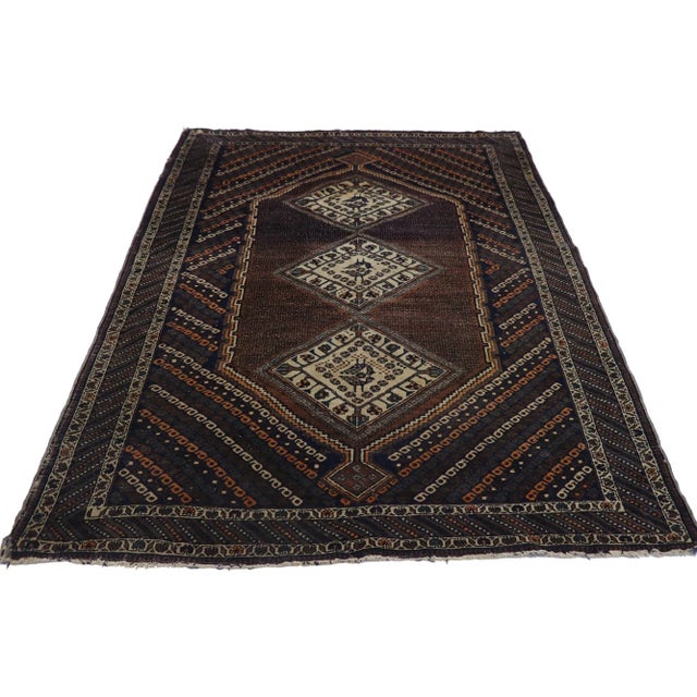 Mid-Century Modern Antique Persian Afshar Rug - 04'01 X 05'10 For Sale - Image 3 of 9