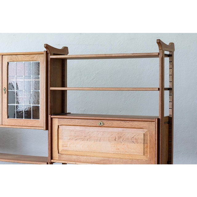 Brutalist Oak Wall Unit by Henning Kjærnulf, 1970s, Set of 6, in Very Good conditions. Designed 1960 to 1969