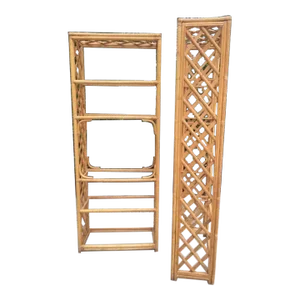 Vintage 1970's Bamboo Cane Wrapped Etagere With Glass Shelves - One Unit