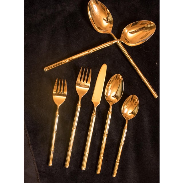Metal Vintage Stanley Roberts Gold Bamboo Flatware Service for 8 With Serving Spoons - 42 Pieces For Sale - Image 7 of 12