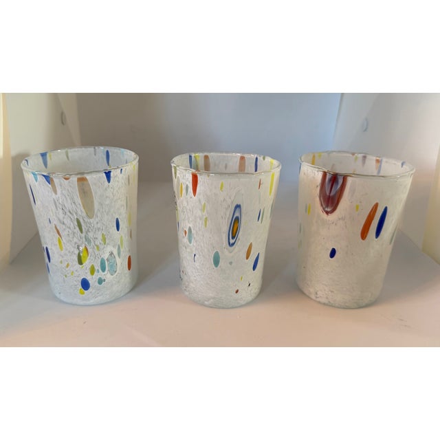 2020s Murano Glass Tumbler in White and Multi Confetti Design Set of 6 Made in Italy For Sale - Image 5 of 10
