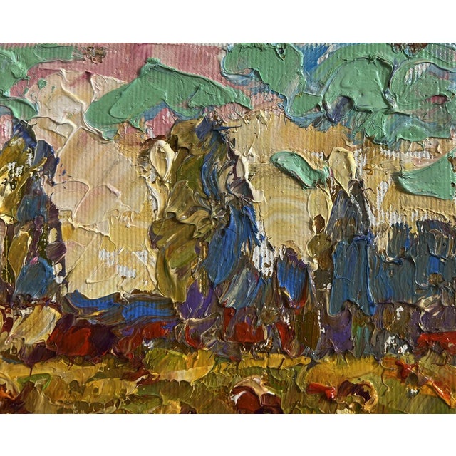 Textile Oil Painting Haystacks in the Field Oleksiy Ivanyuk For Sale - Image 7 of 8