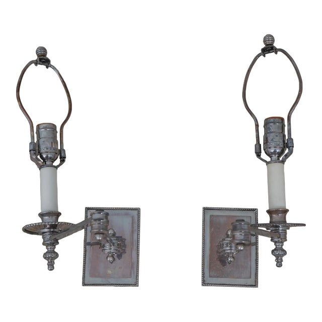 Pair Regency Style Adjustable Arm Chrome Wall Sconces For Sale