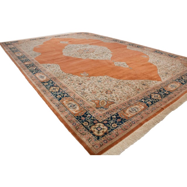 Burnt Orange Vintage Bulgarian Tabriz Design Rug - 14' X 20'10" For Sale - Image 8 of 11