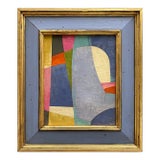 Contemporary Abstract "Periwinkle Blue" Oil Painting in Vintage Painted Frame For Sale