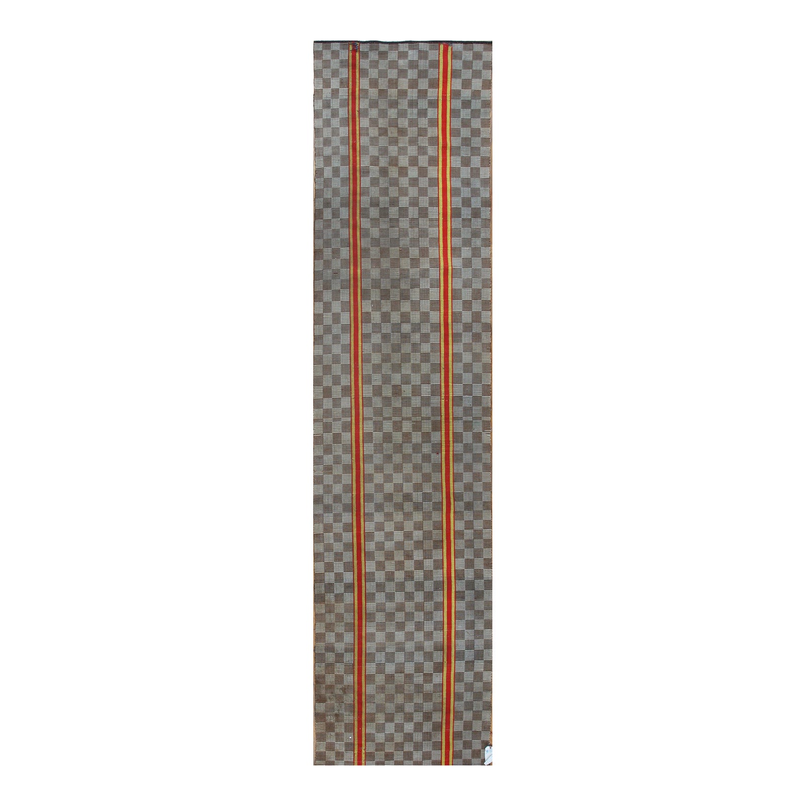 1890s Brown Gray Checkerboard Antique American Shaker Rag Rug 3' X 12'6 ...