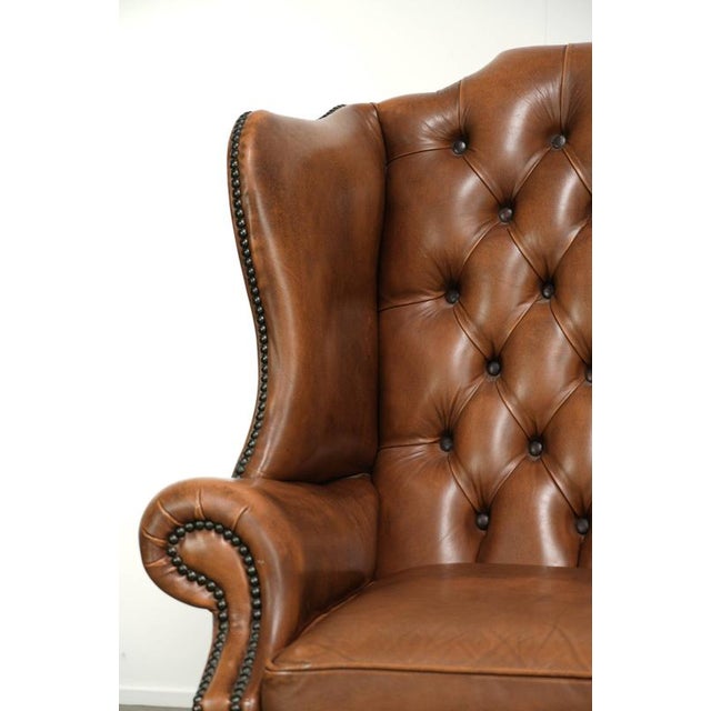 Chesterfield Cowhide Wing Armchair In Light Brown For Sale - Image 6 of 13