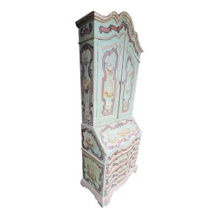 Antique Hand Painted Italy Florentine Two Piece Secretary Slant Desk For Sale