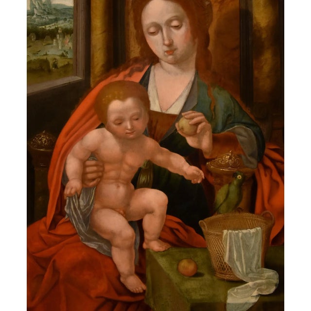 Follower of Maestro Del Pappagallo, Madonna, 1600, Oil on Board, Framed For Sale - Image 7 of 17
