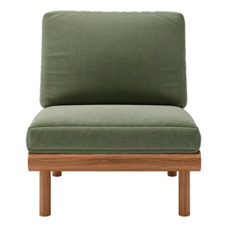 Rishon Dark Teak Outdoor Lounge Chair – Classic Cushion Edition in Sunbrella Canvas Fern For Sale