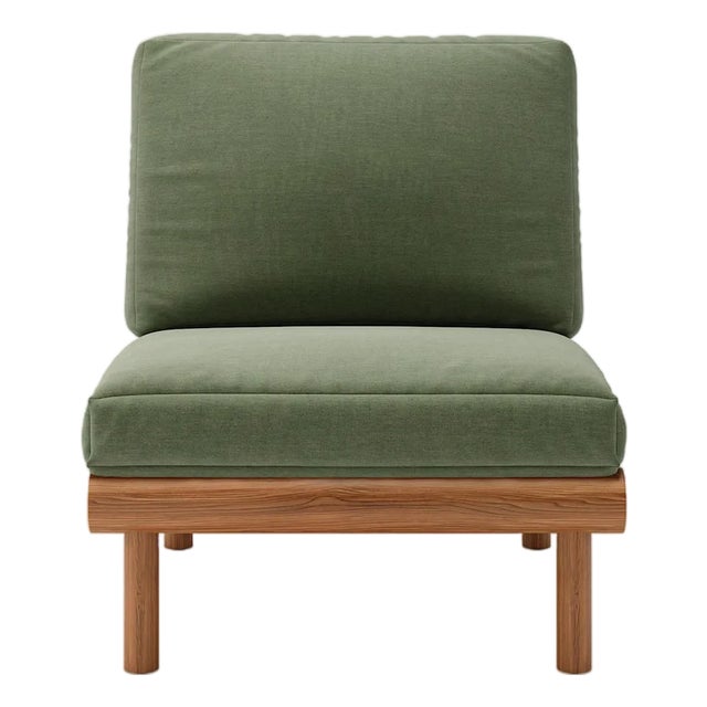 Rishon Dark Teak Outdoor Lounge Chair – Classic Cushion Edition in Sunbrella Canvas Fern For Sale