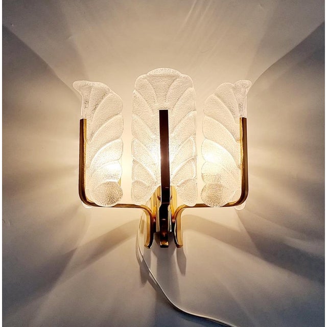 Large Scandinavian Glass & Brass Leaf Wall Light attributed to Carl Fagerlund for Orrefors, 1960s For Sale - Image 6 of 11