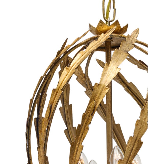 Pair of French Chandeliers, Art Deco Period, Ormolu, Gold Leaf, 1930 For Sale - Image 4 of 9