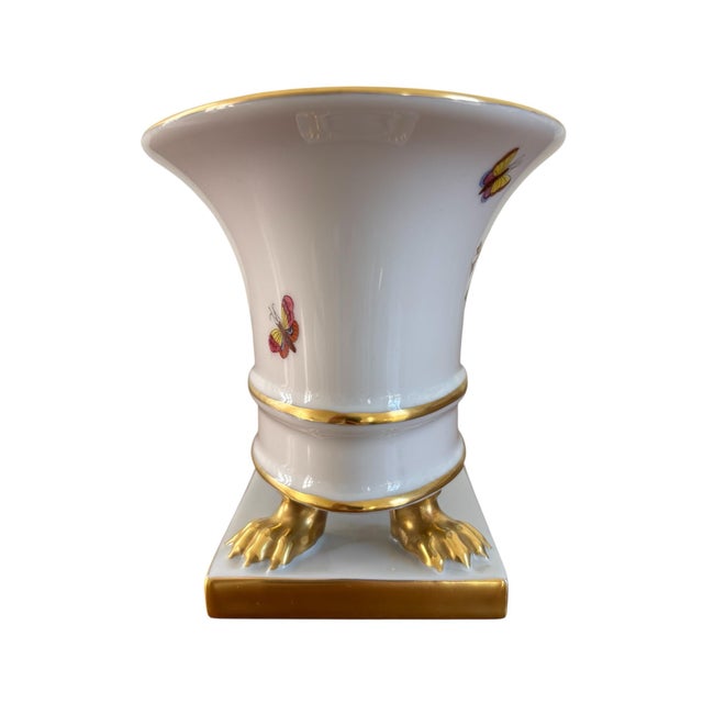 Vintage 1950s Herend Hungary Rothschild Bird Oval Cachepot Urn With Gilded Paw Feet For Sale In Chicago - Image 6 of 10