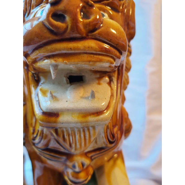 1970s Colorful Ceramic Foo Dogs - a Pair For Sale - Image 11 of 13