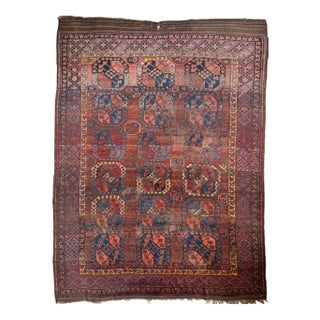 1900s OLD "Mother-Child" Nomadic Tribal Afghan Elephant Track Carpet Saffron Rug 9.3 x 12.3 For Sale
