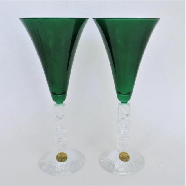 French Cristal d'Arques Green Noel Glasses - a Pair For Sale - Image 3 of 7