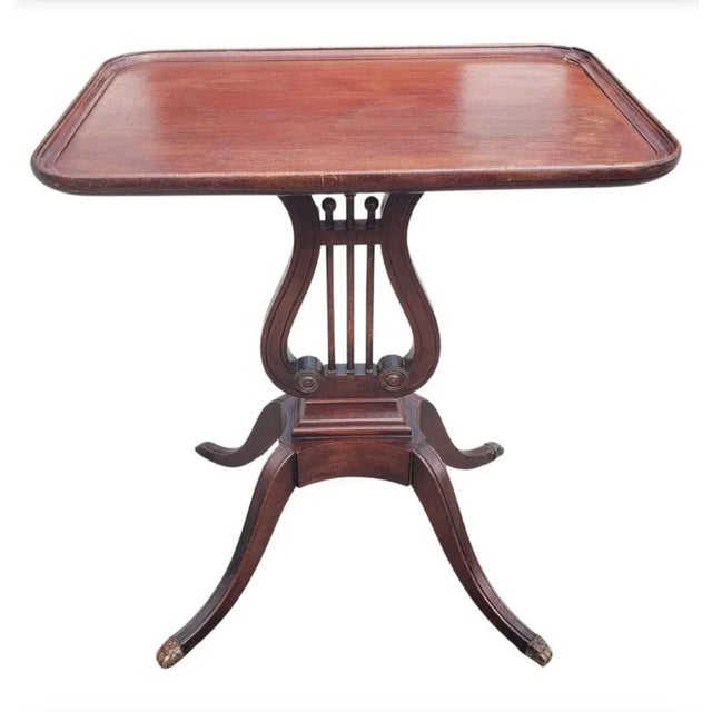 Wood Vintage Mahogany Lyre Base Rectangular Side Table, C 1940s For Sale - Image 7 of 7