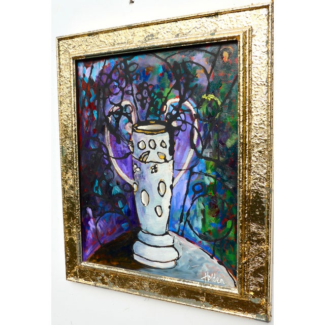 Abstract Martha Holden "Stained Glass in Violet" Framed Oil Painting For Sale - Image 3 of 8