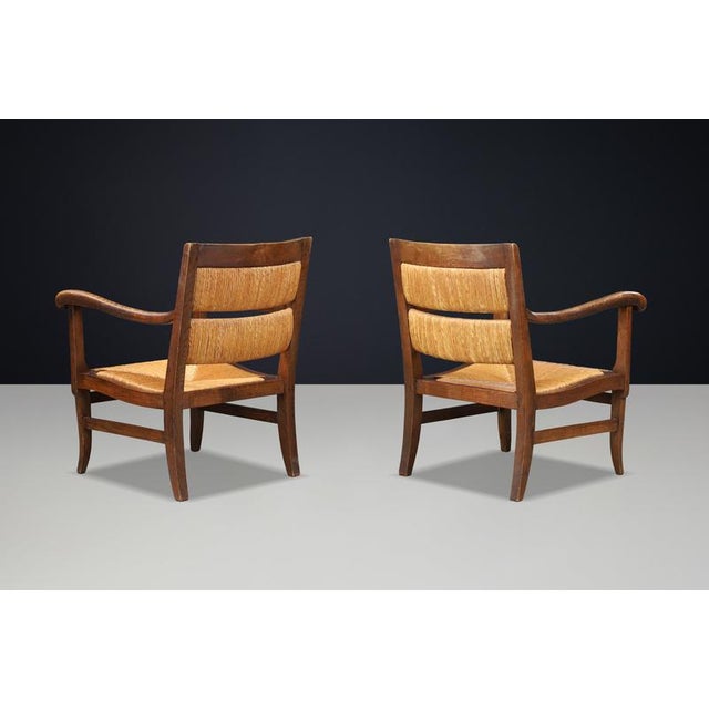 French Lounge Chairs in Oak and Rush, 1950s, Set of 2 For Sale - Image 6 of 10