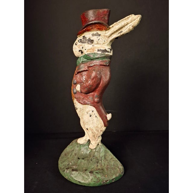 Antique Cast Iron Gentleman Rabbit Doorstop Albany Foundry 94 Top Hat For Sale In Boston - Image 6 of 18