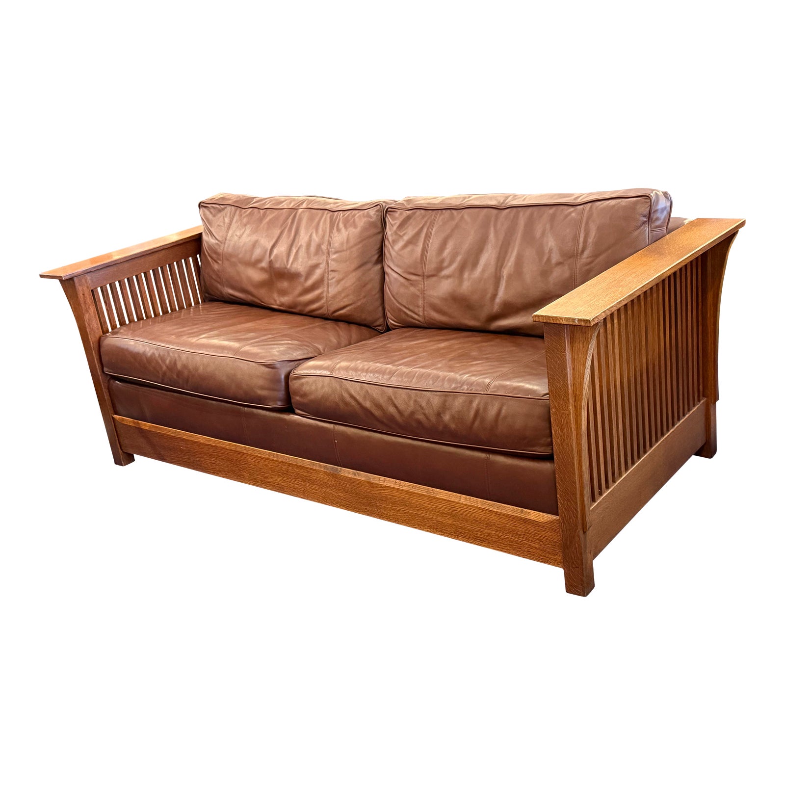 Stickley Furniture Fayetteville Oak Leather Sleeper Sofa Chairish