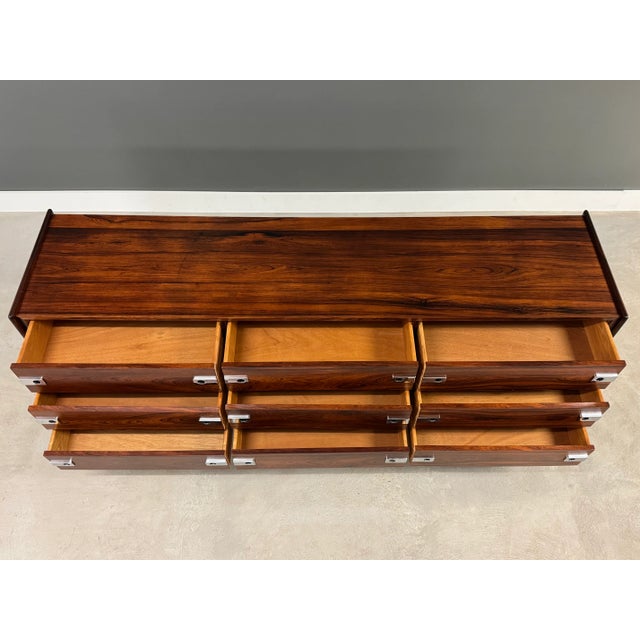 1960s Refinished Modern Rosewood and Chrome Dresser For Sale In Boston - Image 6 of 10
