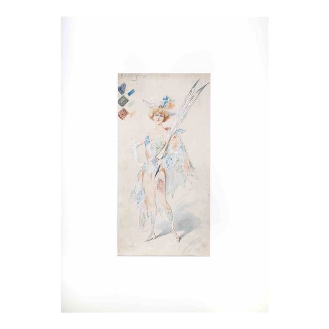 Alfredo Edel, Harlequin, Watercolor, 1904 For Sale