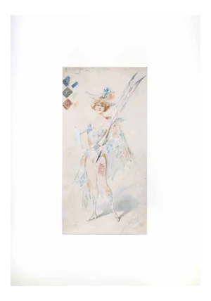 Alfredo Edel, Harlequin, Watercolor, 1904