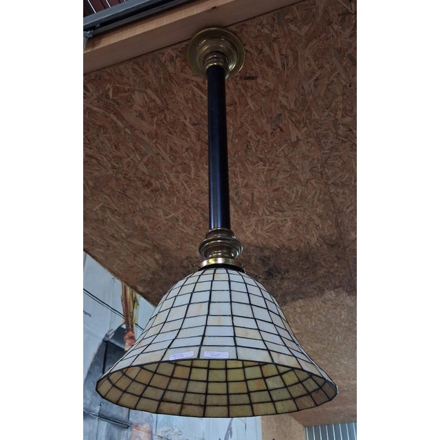 1950s 20th Century Tiffany Stained Glass Pendant Lights, 1950s, Set of 2 For Sale - Image 5 of 8