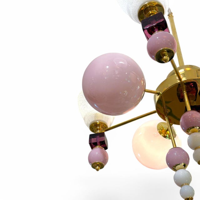 Pink Murano Spheres Chandelier For Sale - Image 5 of 7
