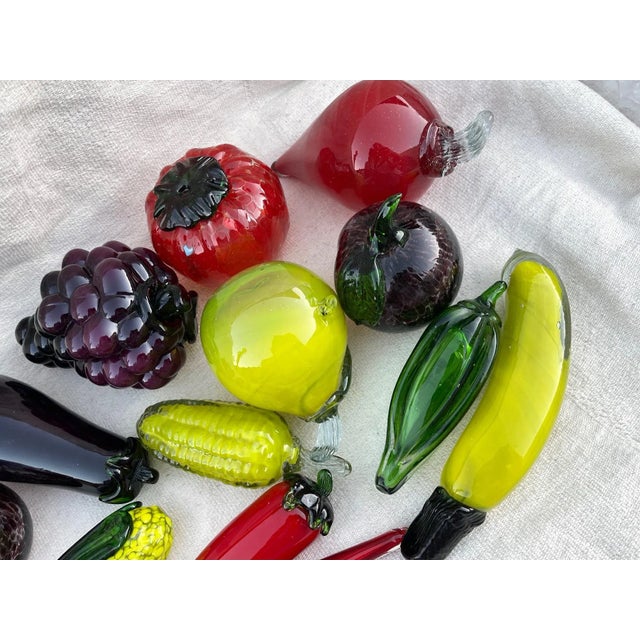 Large Vintage Set of Blown Glass Fruits & Veggies. These are great in a big bowl on the Island. 1 banana-8in 1-green...