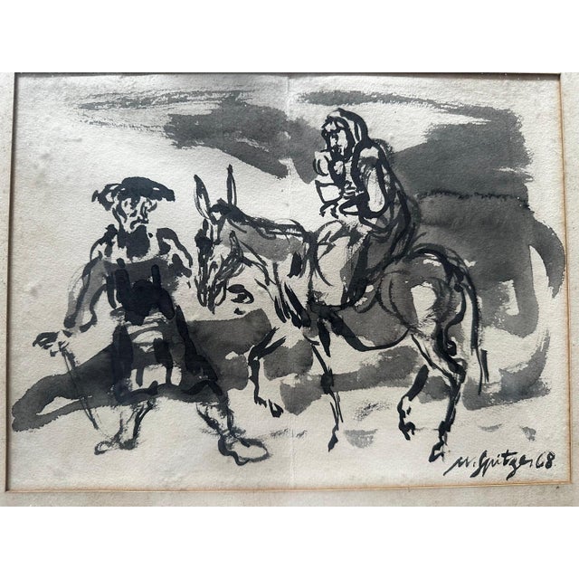 1960s Walter Spitzer, The Flight Into Egypt, 1968, Gouache and Ink Wash on Paper, Framed For Sale - Image 5 of 11