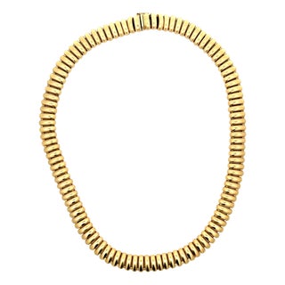 Vintage Italian 14k Gold Tubogas Collar Necklace, Circa 1975 For Sale