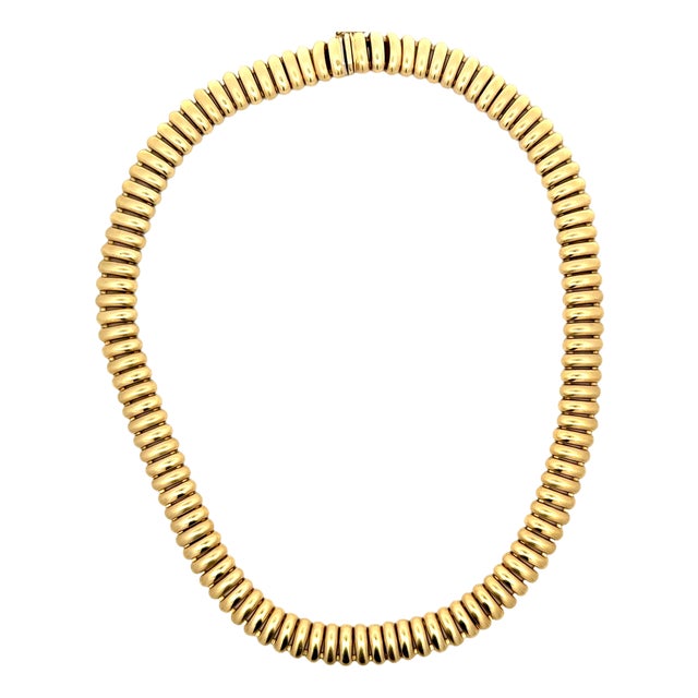 Vintage Italian 14k Gold Tubogas Collar Necklace, Circa 1975 For Sale