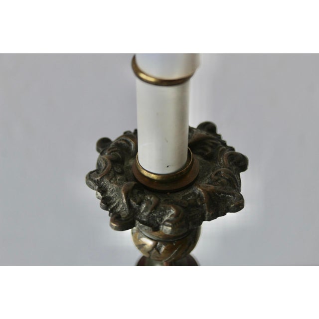 Late 20th Century Georgian Style Mahogany Brass Candlestick Table Lamps - a Pair For Sale - Image 13 of 18
