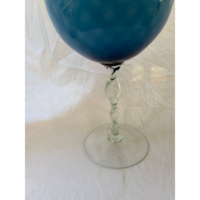 Mid 20th Century Empoli Italian Vintage Art Glass Bowl With Pedestal in Cerulean Ombré Blue For Sale - Image 5 of 5
