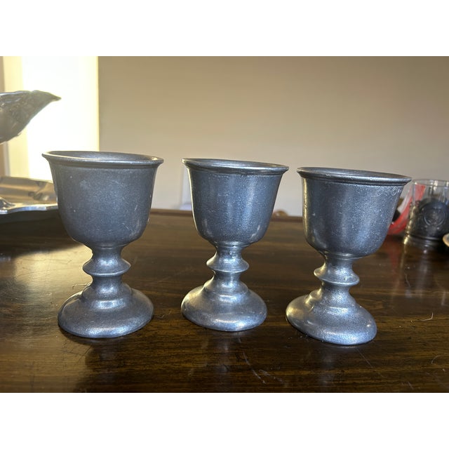 Mid to late 20th Century, Wilton Armetale Pewter Goblets with turned stems. Set of 3. Great condition, 5" inches tall by 3...