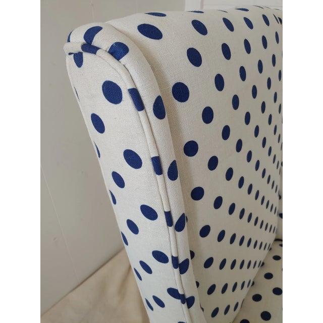 Linen Vintage Art Deco Accent Chair in Linen Polka Dot Upholstery For Sale - Image 8 of 13