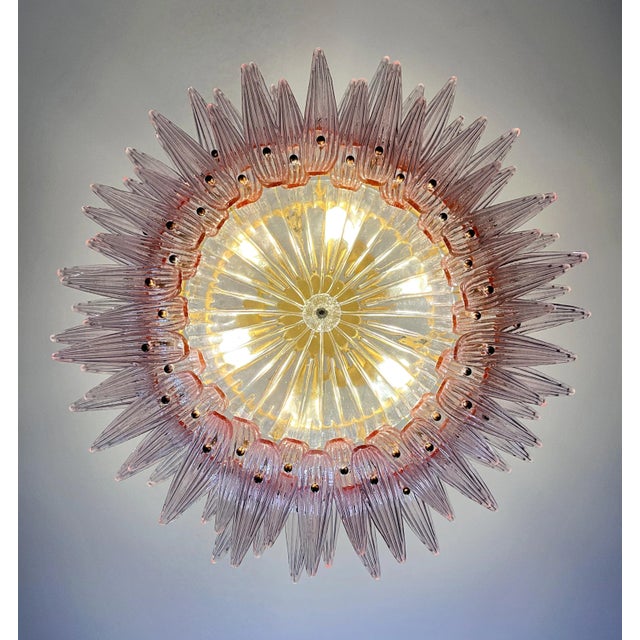 2020s Murano Style Chandelier Ceiling Light Original Palmette, Two Levels, 82 Pink Glasses For Sale - Image 5 of 5
