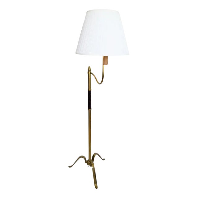 Brass & Leather Floor Lamp by Hugo Gorge for Kalmar, Austria, 1930s For Sale